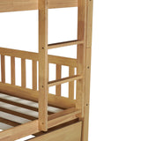 WIILAYOK Full Over Full Bunk Bed with Trundle, Convertible to 2 Platform Bed, Solid Wood Bunk Bed with Ladder and Safety Rails for Teens, Adults, Natural WIILAYOK