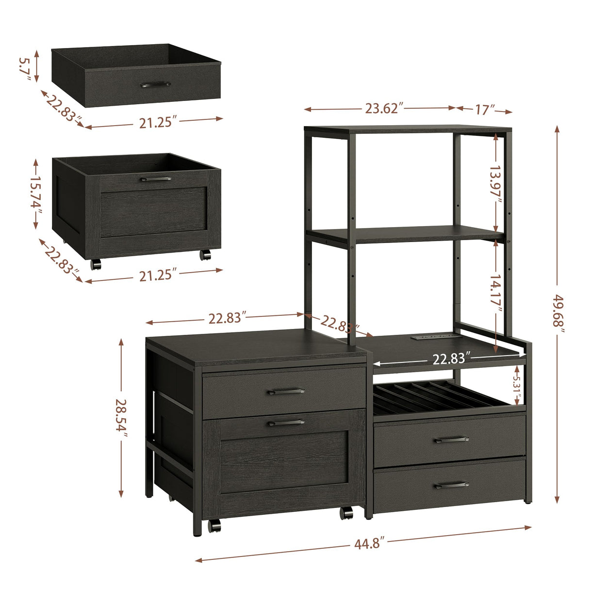 Herture Mini Fridge Stand with Wine Rack, Kitchen Bakers Rack with Power Outlet, Microwave Oven Stand, Coffee Bar, Movable Drawers, for Dorm,Office, Black HB04BXB Herture