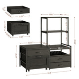 Herture Mini Fridge Stand with Wine Rack, Kitchen Bakers Rack with Power Outlet, Microwave Oven Stand, Coffee Bar, Movable Drawers, for Dorm,Office, Black HB04BXB Herture