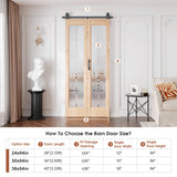 Preassembled Bifold Barn Door 36 x 84 in (Double 18x84in) with Bi-fold Door Hardware Kit, Frosted Glass Cross Transparent, Pre-Drilled Holes, Wood Door Slat, Fit 36in Opening CEAKIAN