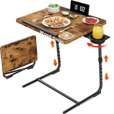 Folding TV Tray Adjustable Dinner - Trays for Eating On Couch Wooden Tables Mate Stand Foldable Desk Table with Cup Holder Portable