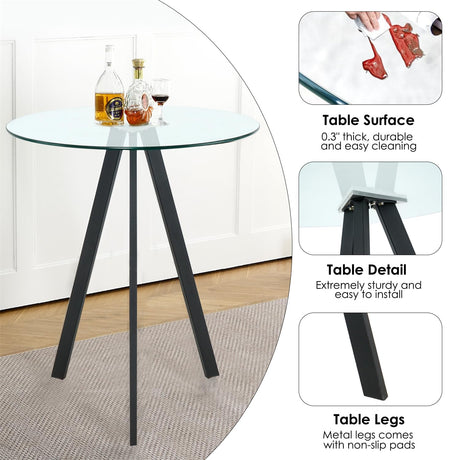 SIZOTA Round Bar Table, 37.4" High Pub Table, 31" Small Cocktail Table with Metal Base & Glass Top, for Small Spaces, Bistro Pub, Cafe(Black) SIZOTA