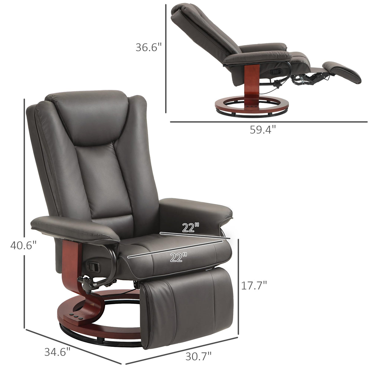 HOMCOM Manual Swivel Recliner Chair, PU Leather Reclining Chair with Footrest for Living Room, Brown HOMCOM