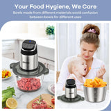 Ganiza Food Processor, 2-Speed Food Chopper Meat Grinder with 8 Cup Stainless Steel & 8 Cup Glass Bowls, Upgraded Button & Smart Overheat Protection Light - Includes Clean Brush, 2 Sets of Blades Ganiza