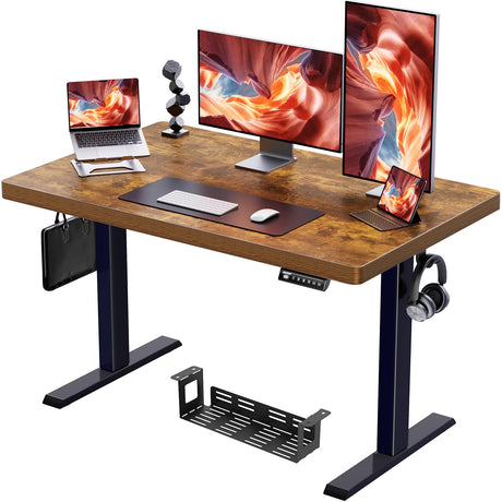 ErGear Whole Piece Standing Desk, 48x24 Inch Thick Adjustable Desk with 4 Height Memory, Electric Sit Stand Desk with Cable Management Tray, Ergonomic Desk for Home Office, Vintage Brown, EGESD73V ErGear