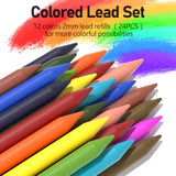 FourCandies 25PCS Art Mechanical Pencil Set with Case, 3PCS Metal Artist Lead Pencil 0.5, 0.7, 0.9 mm & 3PCS 2mm Lead Holder(HB 2H 2B 4B Color) with 432PCS Graphite Lead Refills for Drawing Sketching Four Candies