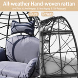 Indoor Outdoor Hanging Egg Chair with Stand & Leg Rest – Heavy-Duty Steel Frame, Handwoven Rattan Swing Chair for Patio, Garden, Bedroom – 350 lbs Capacity, Ergonomic Design (Black) Nevsokio