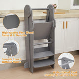 FUNLIO 3-Level Height Adjustable Kitchen Step Stool, Foldable Toddler Tower for Kids 2-6 Years, Montessori Child Standing Tower, CPC & CE, Easy to Assemble, Grey FUNLIO