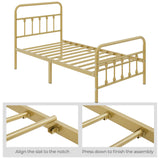Yaheetech 2Pcs Twin Size Metal Platform Bed Frame with Victorian Style Iron-Art Headboard/Footboard/Under Bed Storage/No Box Spring Needed Antique Gold Yaheetech