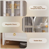 LVSOMT 71" Tall Arched Storage Cabinet with Glass Doors and Drawers, Curio Display Cabinet with Adjustable LED Light & Human Sensor, 4-Tier China Cabinet for Living Room(White) LVSOMT