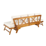 Christopher Knight Home Gary Patio Convertible Couch, Wooden Outdoor Daybed, 3-Seater Acacia Wood Patio Furniture Lounge Sofa for Backyard/Poolside/Garden, Back Pillow+Removable Cushion, Teak+ Beige Christopher Knight Home