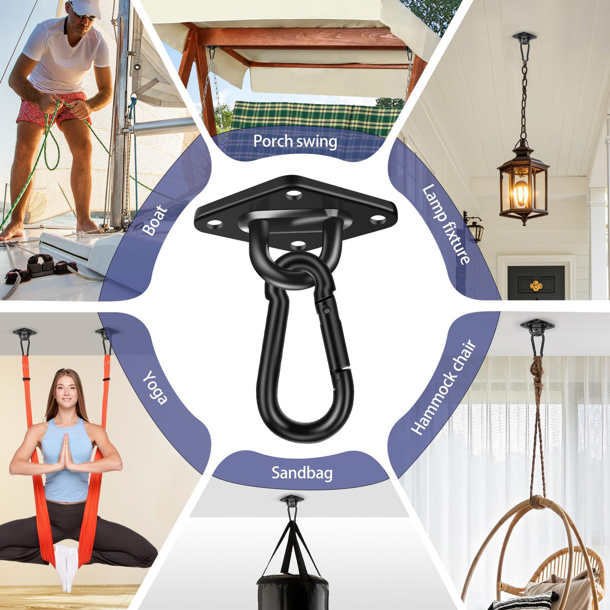 Feanron Hammock Hooks 2 Pack, Heavy Duty Hammock Hanging Kit, M10 304 Stainless Steel Pad Eye Hanging Hooks for Porch Swing Hang, 1700Lbs Holding Capacity,Black Feanron