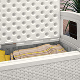 Suncast Elements Stylish Lightweight Loveseat Outdoor Seating with Convenient Built In Universal Storage, and All Weather Plastic, White Suncast