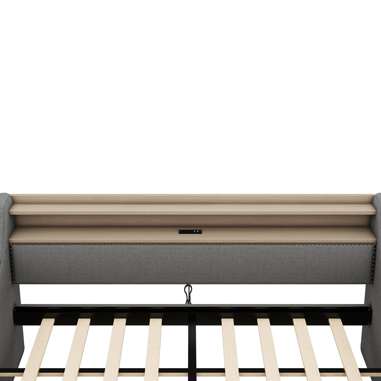 SLEERWAY Twin Daybed Frame, Linen Upholstered Day Bed with 2 Drawers, Headboard Storage Shelves, Charging Station and LED Lights, Wooden Daybed Sofa Bed for Home Living Room Bedroom, Grey SLEERWAY