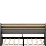 SLEERWAY Twin Daybed Frame, Linen Upholstered Day Bed with 2 Drawers, Headboard Storage Shelves, Charging Station and LED Lights, Wooden Daybed Sofa Bed for Home Living Room Bedroom, Grey SLEERWAY