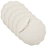 BALAPET Quilted Placemats Set of 6, 100% Cotton 14" Table Mats Farmhouse Style, Reversible Round Tabletop with Scalloped Edges for Kitchen Dinner Party Holidays, Natural, Machine Washable BALAPET