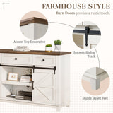 LUXOAK Farmhouse TV Stand with Sliding Barn Door & Drawer, 59" Rustic Entertainment Center for TVs up to 65", Buffet Storage Cabinet for Living Room, Bedroom, Dinning Room, White+Barnwood LUXOAK