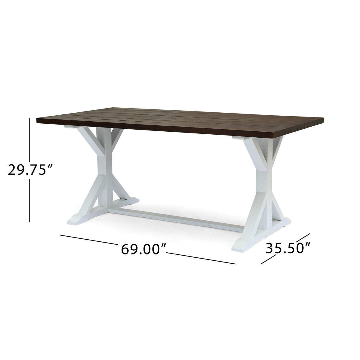 GDFStudio Rustic Farmhouse Acacia Wood Dining Table, Dark Brown and White GDFStudio
