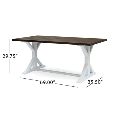 GDFStudio Rustic Farmhouse Acacia Wood Dining Table, Dark Brown and White - WoodArtSupply