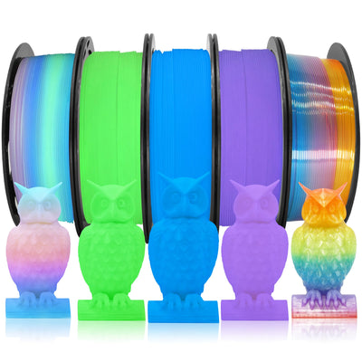 DO3D 1.75mm PLA 3D Printer Filament Bundle: Glow in Dark Green, Blue, Purple, Rainbow, One Spool Clear Multi Colored Rainbow, Each Spool 250g, Total 1.25Kg 3D Printing Filament, 250g x 5 Spools PLA