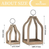 Romadedi Farmhouse Decorative Lantern Wooden - Set of 2 Rustic Wood Lanterns Candle Holder for Wedding Table Centerpieces Indoor Outdoor Fireplace Mantle Home Decor, Brown Romadedi