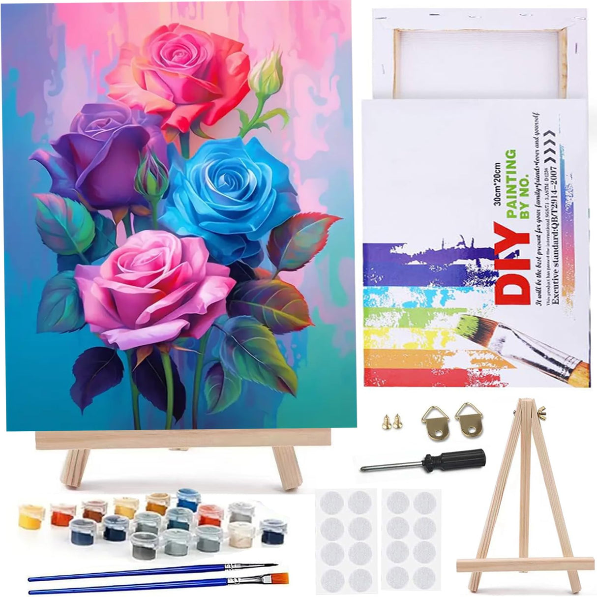 MaiMMaledy Paint by Numbers Kit for Adults Beginners Canvas Pictures with Framed Drawing Painting Acrylic Pigment with Wooden Triangle Easel Rose 8Wx12L inch MaiMMaledy