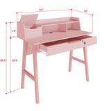 Modern Designs by Crafts and Comfort Roma Elegant Writing Desk - with Storage, Cable Holes & Drawers - Great for use as Workstation and Writing for Students in Bedroom or Dormroom - Pink 40x19x37 Modern Design By Crafts & comfort