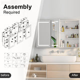 Large Medicine Cabinet, LED Lighted Medicine Cabinets with 3 Doors,Wall Mounted Bathroom Mirror with Storage,47inch,Defogger, Dimmable,Led Medicine Cabinet Mirror for Bathroom,47.2x 5.1x 30 In Mepplzian