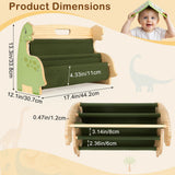SheSeek Toddler Bookshelf Double-Sided with 4 Tier Deep Sleeves Kids Wooden Montessori Book Rack for Baby Nursery Room, Playroom, Classroom or Bedroom Bookcase Storage Organizer, Green Dinosaur SheSeek