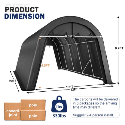 K Knowbody 12x20ft Portable Garage,Heavy Duty Carport with All-Steel Metal Frame, Car Port for Automobiles,Truck,Boat,Outdoor Storage Shelter,Anti-Snow Car Canopy - WoodArtSupply