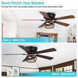 Parrot Uncle Low Profile Ceiling Fans with Lights and Remote, 48 Inch Black Ceiling Fan with Light Flush Mount Farmhouse Rustic Hugger Fan for Bedroom, Reverse Airflow, Timer, FREE Replacement Parrot Uncle