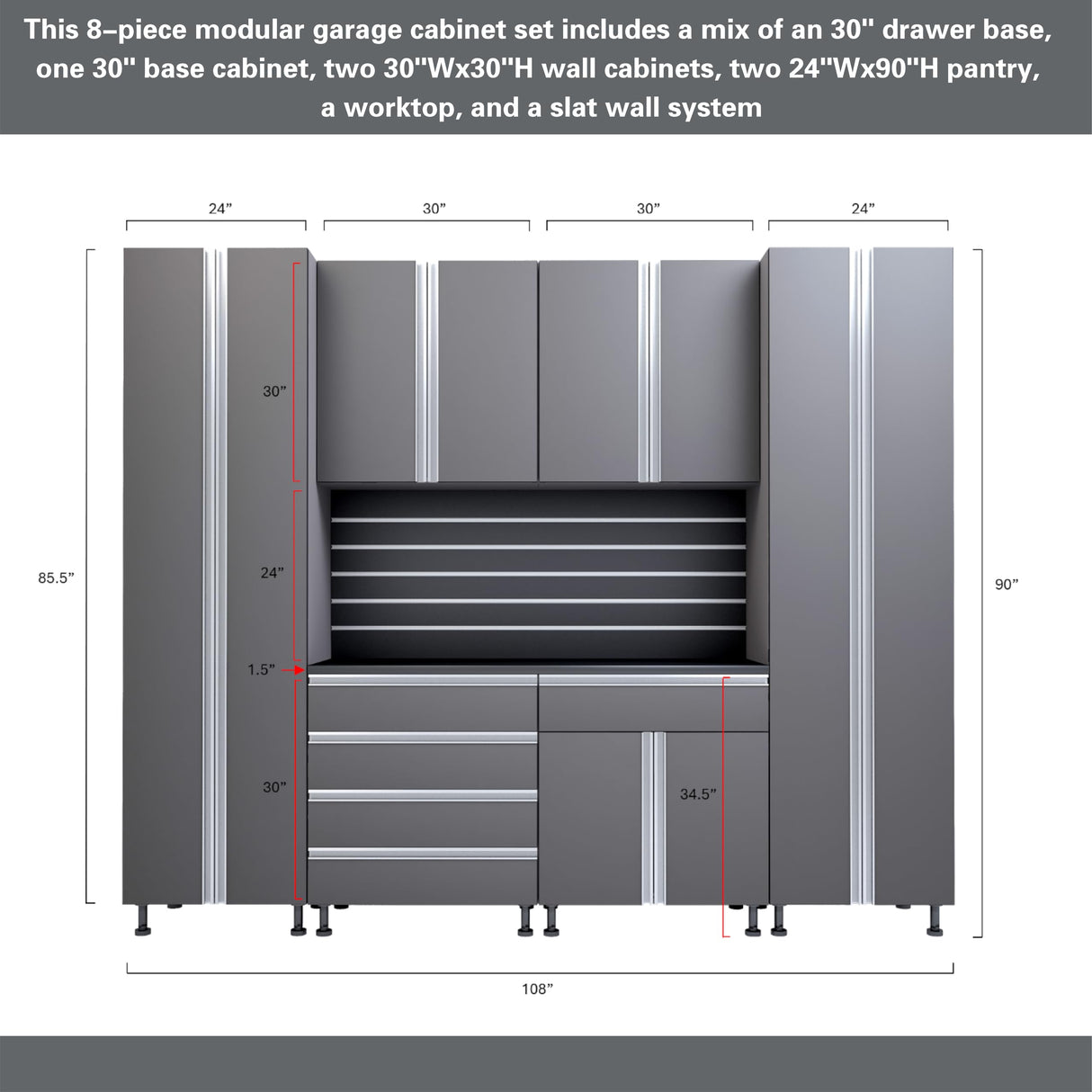 Premium Garage Cabinets 9' Storage Sets Solution with Adjustable Legs, Soft-Close Drawer & Door, Integrated Handles, Heavy Duty Plywood Box Construction, Tool and Equipment Organizer (Combo 9CS-012B) DOWNFORCE GARAGE CABINETS
