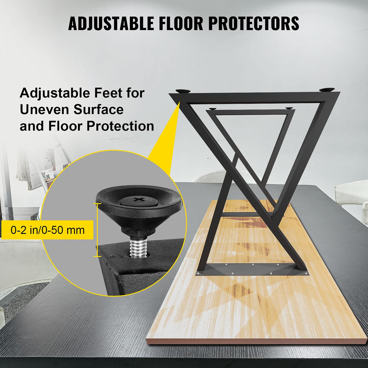 VEVOR Metal Table Legs, 28x18 inch Desk Legs, Set of 2, Heavy Duty Bench Legs, Z Shape Metal Furniture Legs, Wrought Iron Coffee Table Legs, Home DIY for Dining Table w/Rubber Floor Protectors, Matte VEVOR