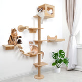 Cat Tree, 74.4 inch Tall Wood Cat Tower with Cat Scratching Post, Cat Cave Condo, Hammock, Cat Tree Tower for Large Cats and Kittens KKHAN