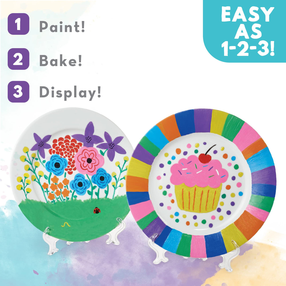 MindWare Paint Your Own Porcelain Plates - Kit Includes 2 Porcelain Plates, 12 Paints, 2 Paint Brushes, and 2 Stands MindWare
