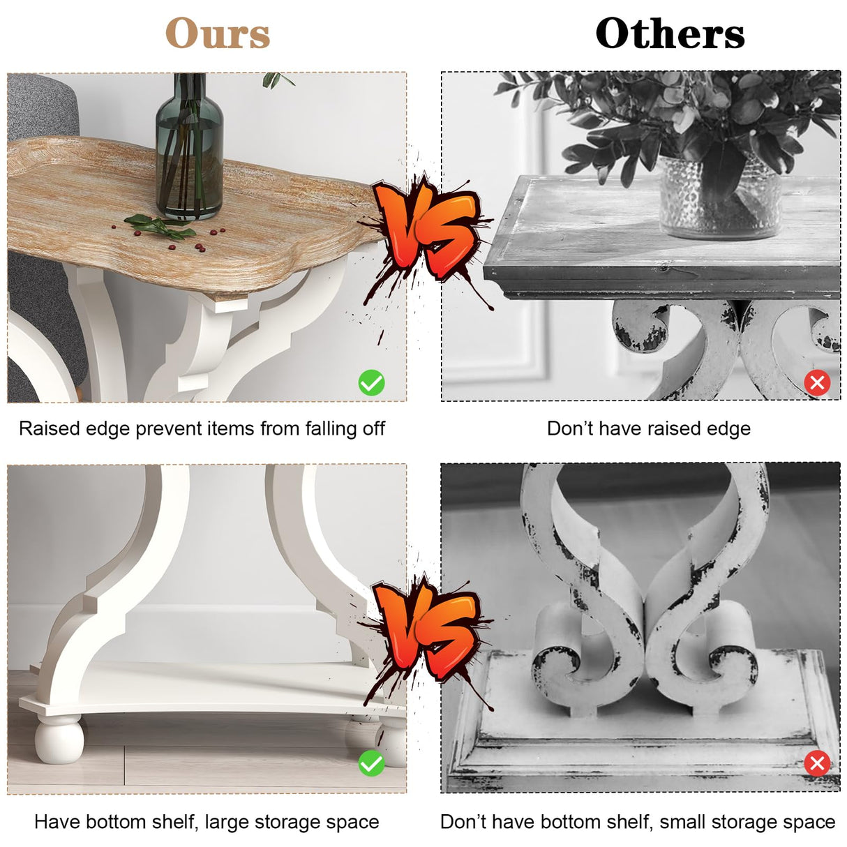 Kinfant Set of 2 Farmhouse Accent End Table with Natural Tray, Solid Wood Frame Rustic Side Table with Shelf, Nightstand for Dinning, Living Room, Bedroom Kinfant