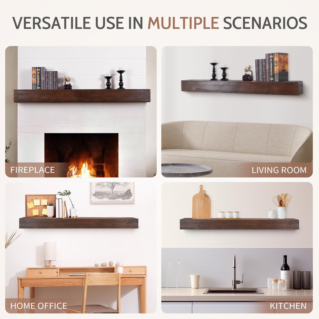 G GOOD GAIN Fireplace Mantel 54 inch - Handcrafted Rustic Solid Wood Mantel l Floating Mantle Shelves Decor for Wall, Bedroom, TV, Books, Livingroom.DarkWalnut G GOOD GAIN