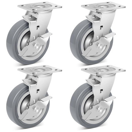 Nefish 6 Inch Heavy Duty Casters Wheels, Industrial Grade Thermoplastic Rubber Casters with Brake 4500 LBS, Ball Bearing Plate Swivel Castors Set of 4, Casters Wheels for Equipment, Industrial Nefish