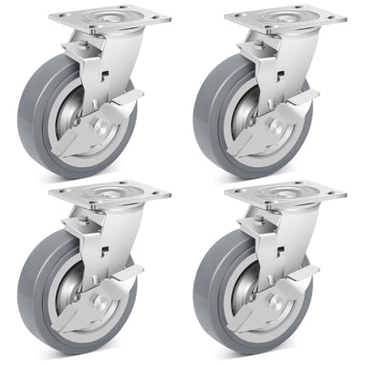 Nefish 6 Inch Heavy Duty Casters Wheels, Industrial Grade Thermoplastic Rubber Casters with Brake 4500 LBS, Ball Bearing Plate Swivel Castors Set of 4, Casters Wheels for Equipment, Industrial