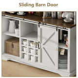 55" Farmhouse Coffee Bar with 3-Tier Storage, Kitchen Hutch Storage Cabinet with 6 Hooks, Wine Bar Cabinet with 12 Wine Racks & 3 Glass Holders, Hutch Cabinet with Storage for Dining Room, White REVOMINCA