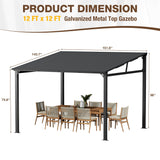 EBE 12' x 12' Hardtop Gazebo, Heavy Duty Lean to Metal Gazebos Outdoor Pergola, Wall Mounted Gazebo with Galvanized Steel, Patio Roof Awning for Patio, Deck, Backyard EBE