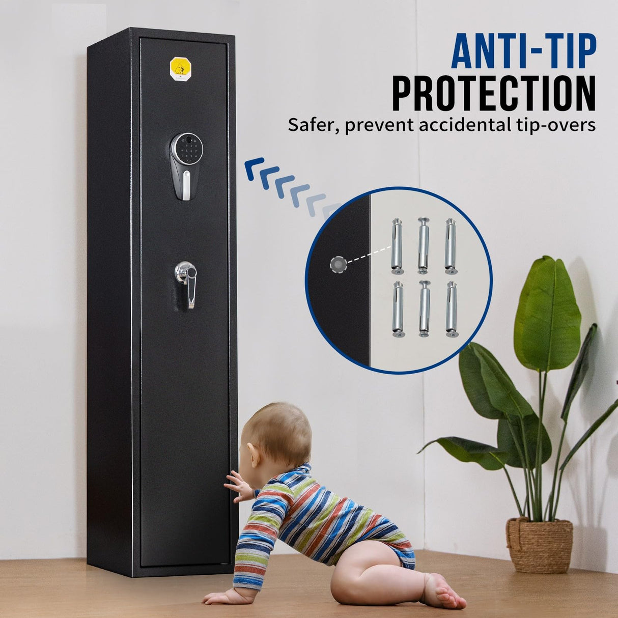 BlackSmith 5 Biometric Rifles Safe Long Gun Safe for Home Rifles and Pistols Quick Access Fingerprint Gun Cabinet Dual Alarm 2 Rifles Gun Rack Password Memory Function 16 Gauge Alloy Steel BlackSmith