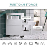 HOMCOM White Rolling Narrow Bathroom Storage Cabinet with Drawers and Open Shelf HOMCOM