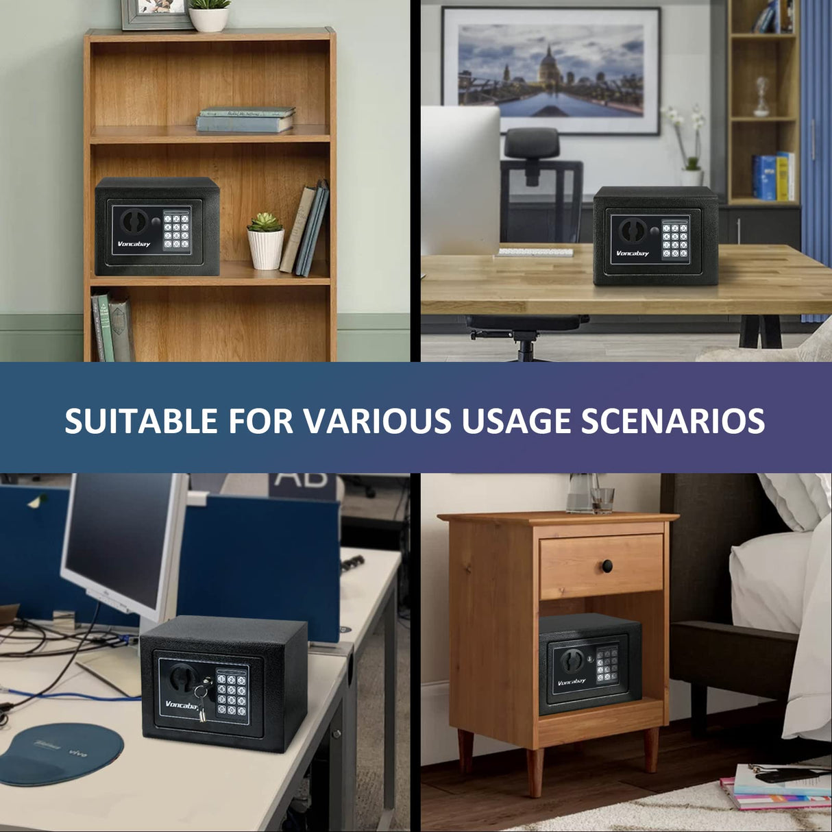 Voncabay Money Safe Box for Home with Sensor Light & Fireproof Security Safe Box for Money Safe with Keys & Pass Code, Lock Box Fireproof Safe with Digital Keypad Voncabay