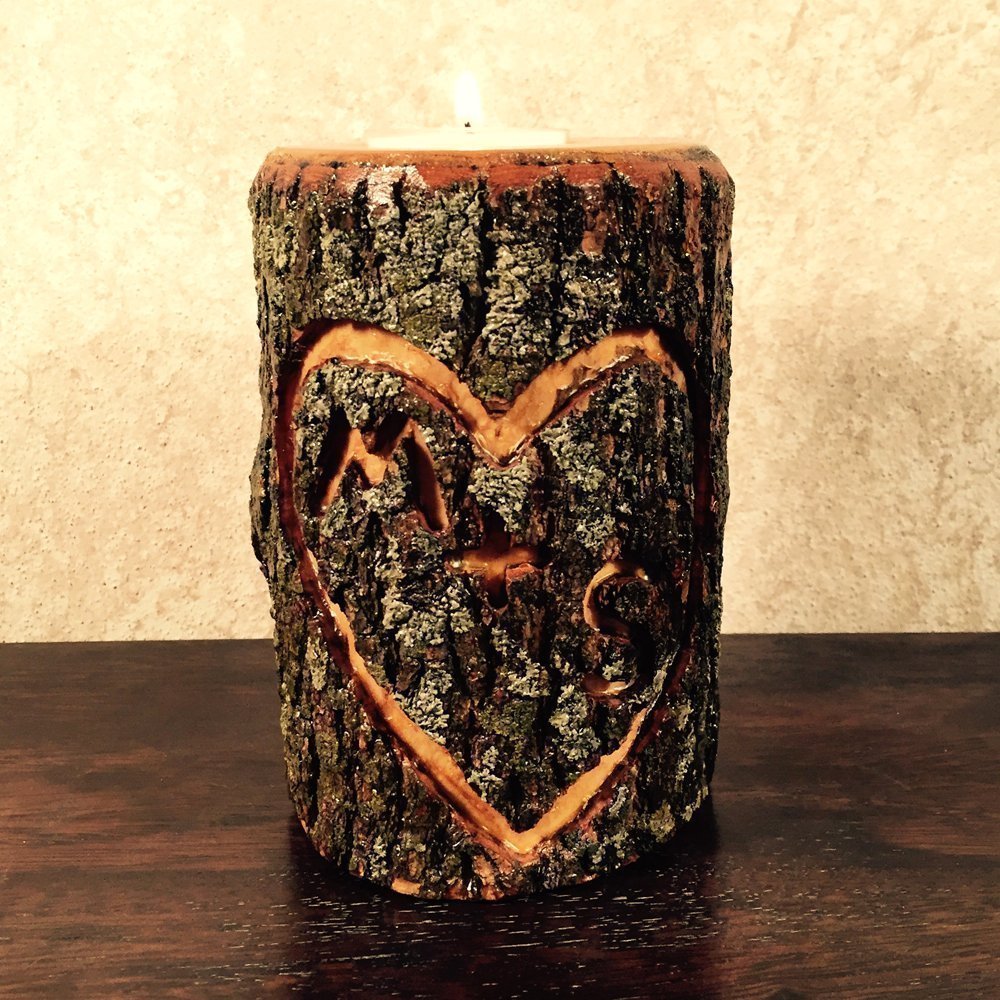 Man Made Woods Personalized 5 Inch Tall Wooden Tea Light or Votive Candle Holder - Custom Carve Initials for Unique Gift Ideas, Keepsake, Rustic Home Decor, Holidays, Anniversaries or Just Be - WoodArtSupply