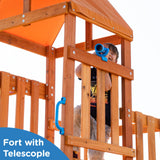 Dolphin Playground Cedar Wooden Swing Sets for Backyard, Playground Sets for Backyards with 2 in 1 Outdoor Table, Wave Slide, Climbing Wall, and 2 Belt Swings, Outdoor Playset, No Monkey Bar DOLPHIN PLAYGROUND T