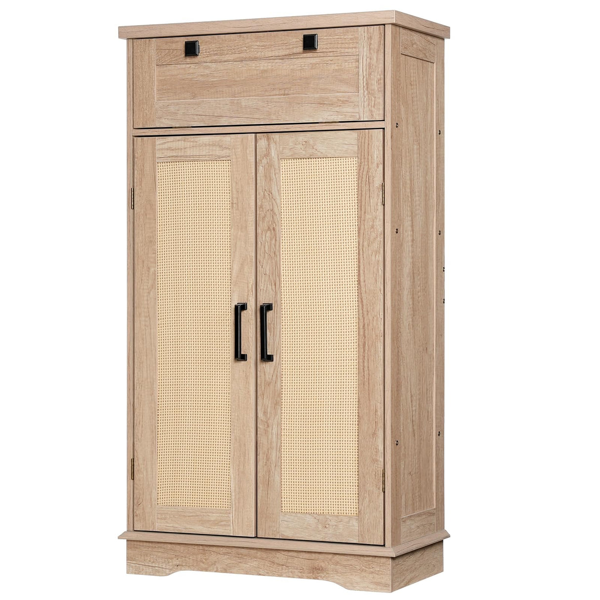 HOOBRO Pantry Cabinet, Kitchen Pantry Cabinet with Rattan-Like Decoration,Storage Cabinet with Drawer and Adjustable Shelf, Farmhouse Style Kitchen Pantry for Kitchen, Dining Room, Natural NL12PC01 HOOBRO