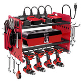 NRCUWI Garden Power Tool Organizer, Heavy Duty Tools Storage Rack Wall Mount with Charging Station, 3 Layers Yard Tool Shelf Drill Holder for Ryobi Tools - Ideal for Garage, Workshop NRCUWI