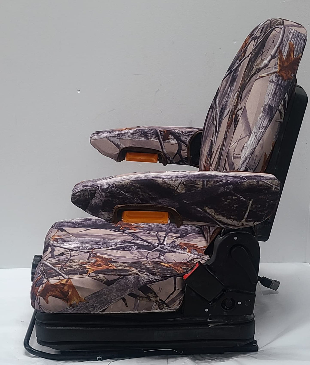 DSC Tractor Seats, Forklift/Tractor Replacement Suspension Seat with Built-in Headrest and Adjustable Armrest Customized in XD3 Camo Endura. TSKL10-XD3-C WoodArtSupply
