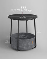 VASAGLE End Table, Small Bedside Table with Fabric Basket, Modern Nightstand, Round Side Table, for Living Room, Bedroom, Ebony Black and Slate Gray ULET223B01 VASAGLE